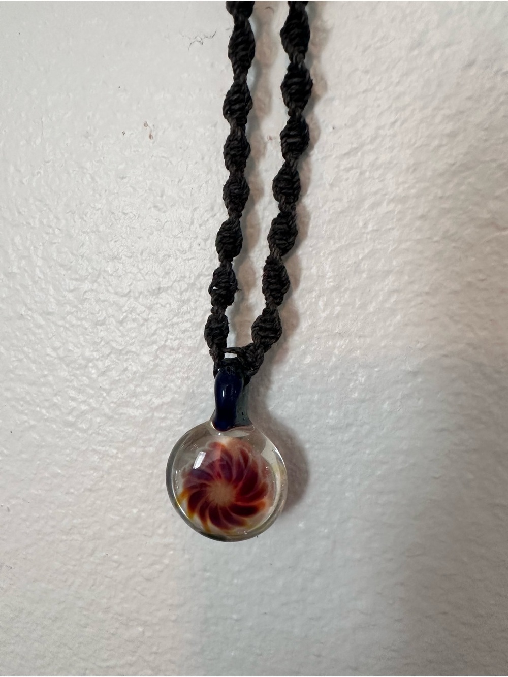Handmade Black Braided Cord Necklace with Glass Pendant - Picture 2 of 2
